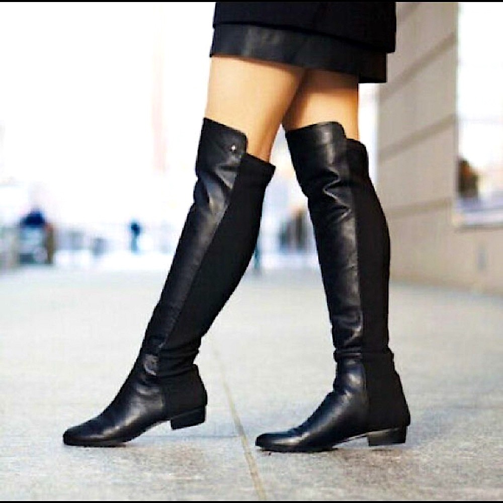 VINCE CAMUTO KARITA Pull On Black Over The Knee Leather Boots 8M Riding Shoes